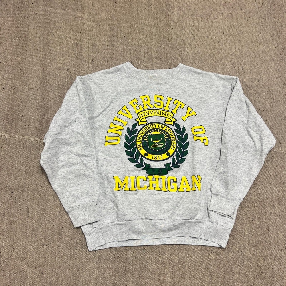 Vintage University‎ of Michigan Sweatshirt Mens Large Gray 1990s
